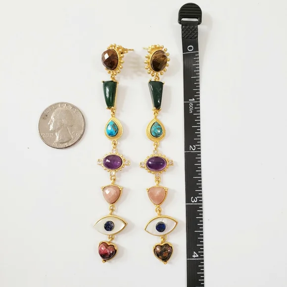 Zariin Chakra Dangling Shoulder Duster Earrings - Picture 10 of 14